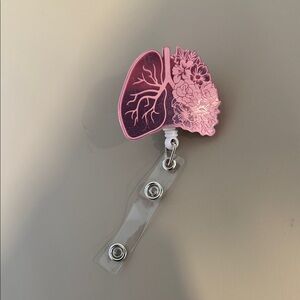 Pink Floral Lung Badge Reel Nurse Respiratory Therapy Healthcare Worker